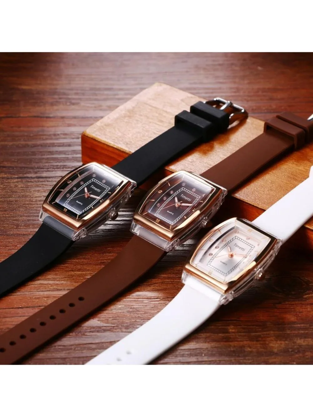 Women's Black Analog Quartz Tonneau Dial Adjustable Band Silicone Wrist Watch